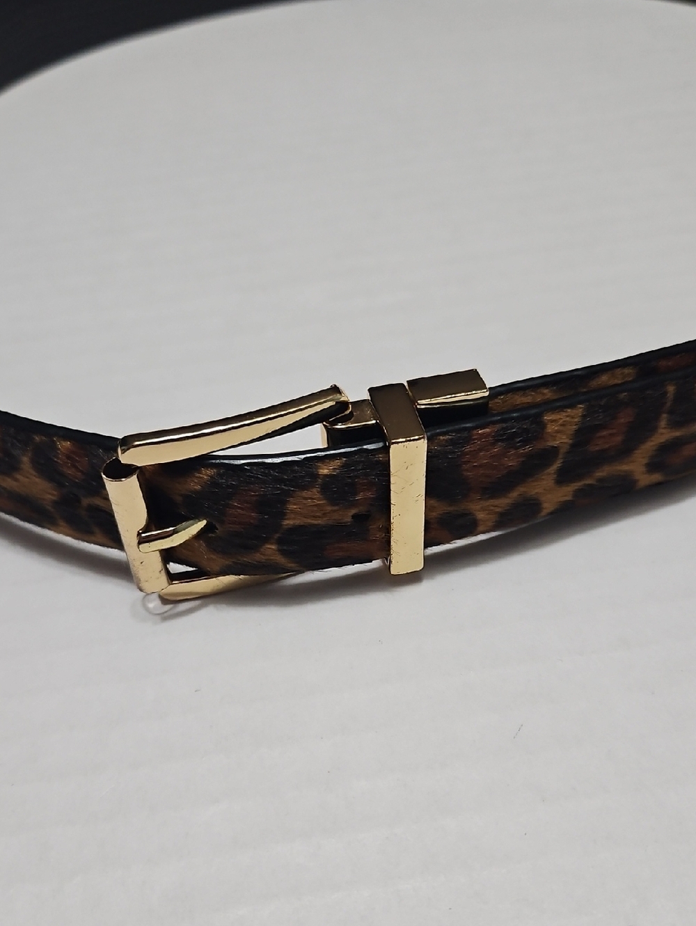 Women's Reversible Gold Buckle Leopard Print & Black Belt Size M/L